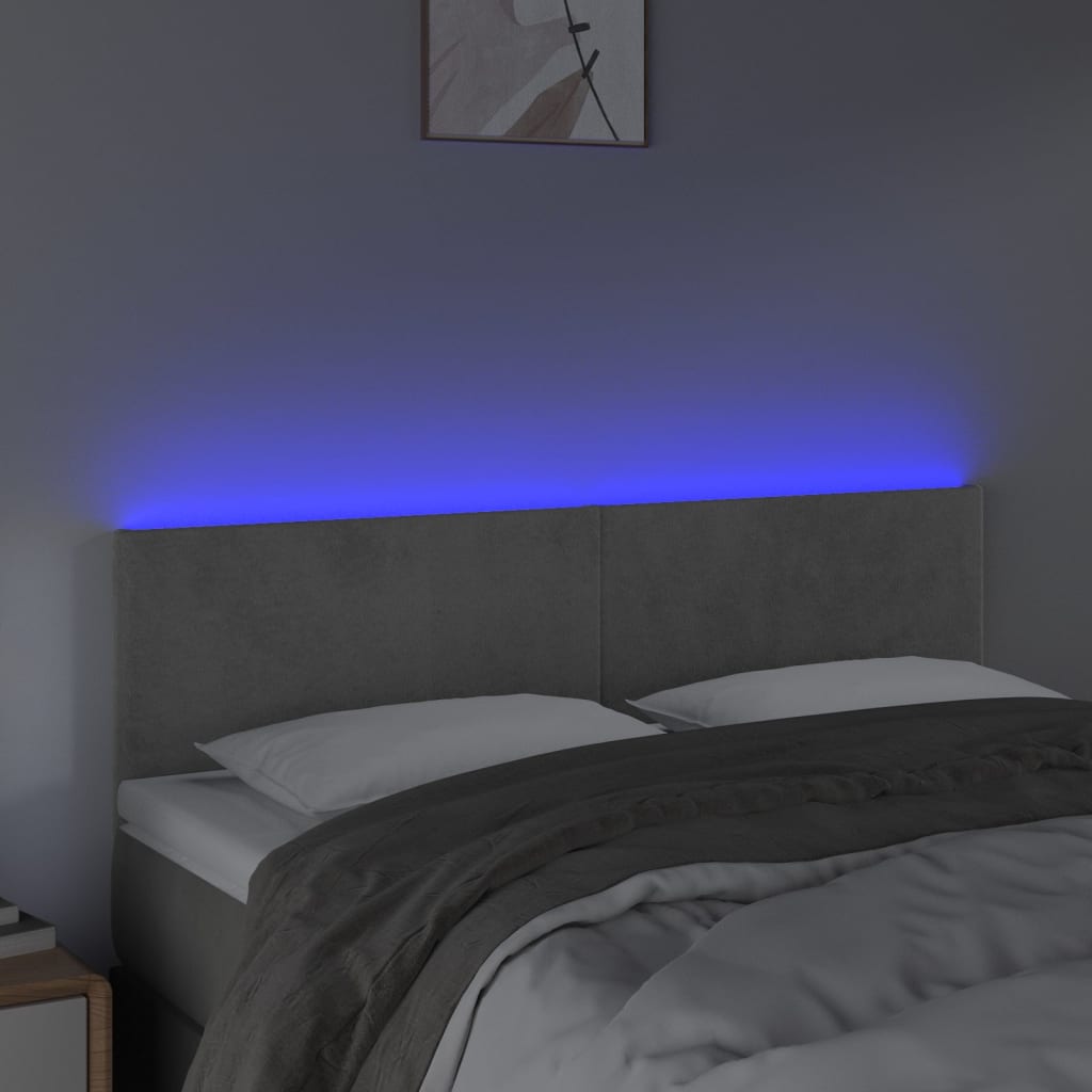 vidaXL Tăblie de pat cu LED, gri deschis, 144x5x78/88 cm, catifea