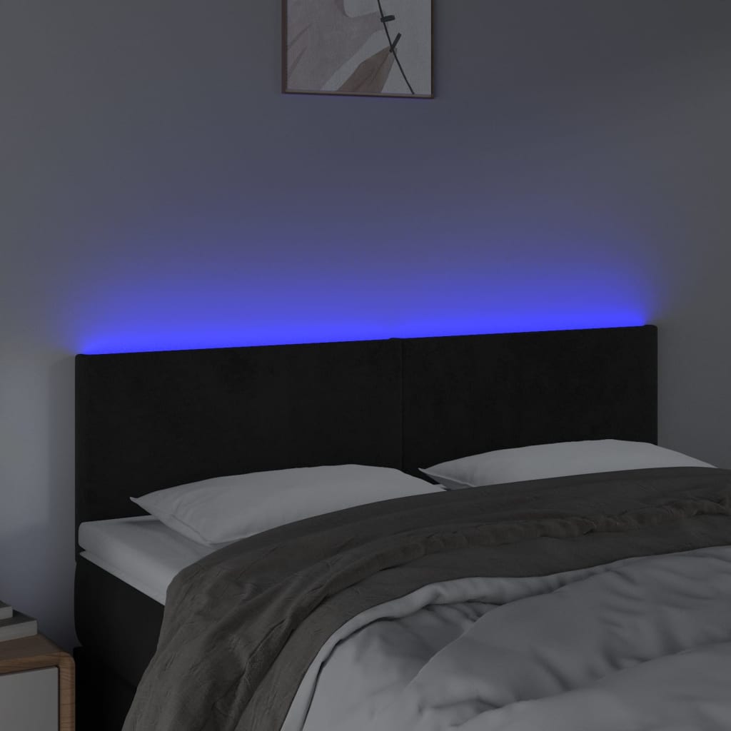 vidaXL Tăblie de pat cu LED, negru, 144x5x78/88 cm, catifea vidaXL Tăblie de pat cu LED, negru, 144x5x78/88 cm, catifea
