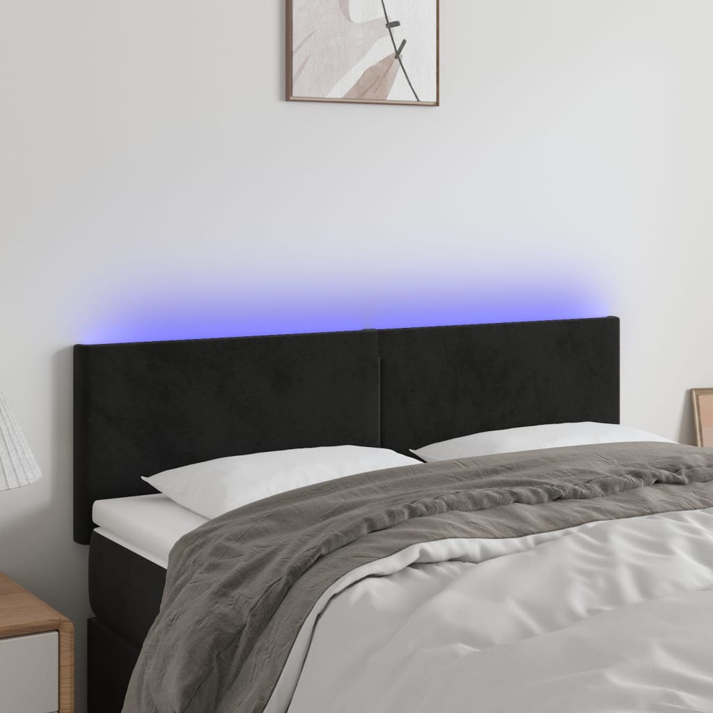 vidaXL Tăblie de pat cu LED, negru, 144x5x78/88 cm, catifea vidaXL Tăblie de pat cu LED, negru, 144x5x78/88 cm, catifea
