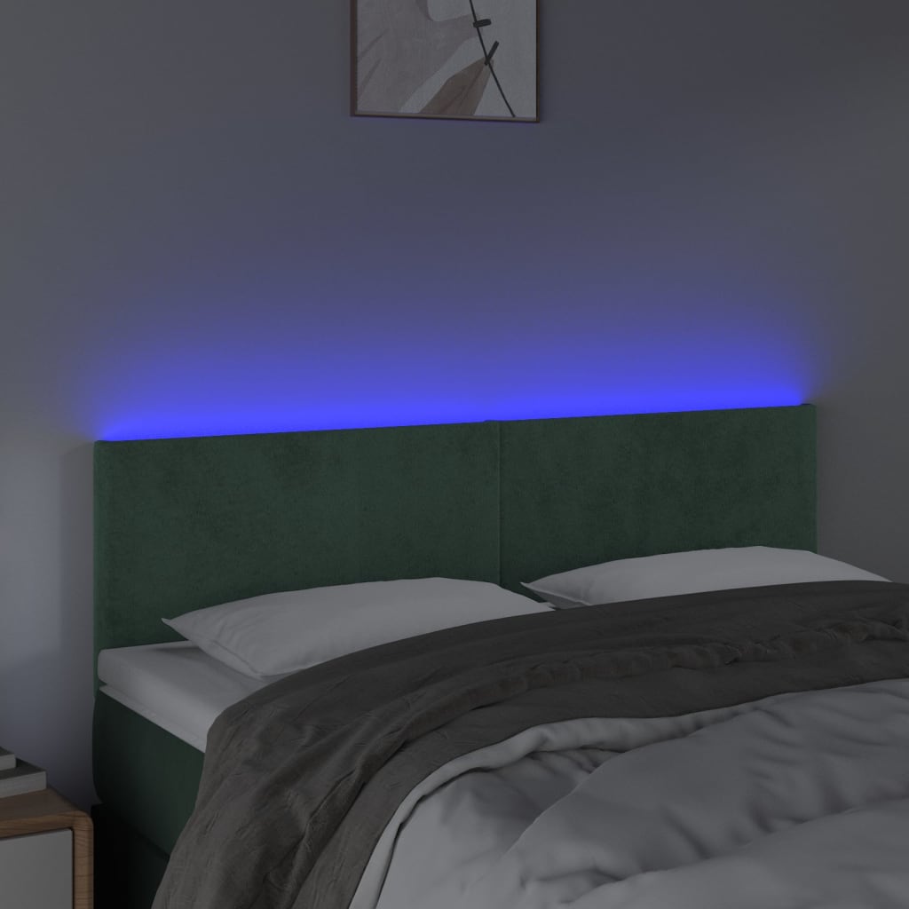 vidaXL Tăblie de pat cu LED, verde închis, 144x5x78/88 cm, catifea