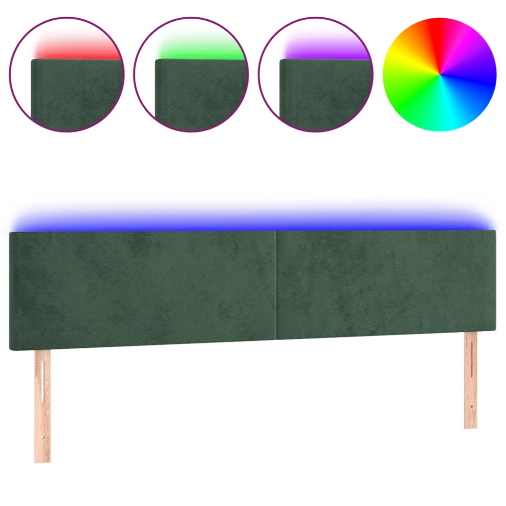 vidaXL Tăblie de pat cu LED, verde închis, 160x5x78/88 cm, catifea