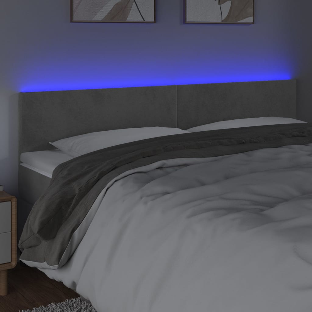 vidaXL Tăblie de pat cu LED, gri deschis, 180x5x78/88 cm, catifea vidaXL Tăblie de pat cu LED, gri deschis, 180x5x78/88 cm, catifea