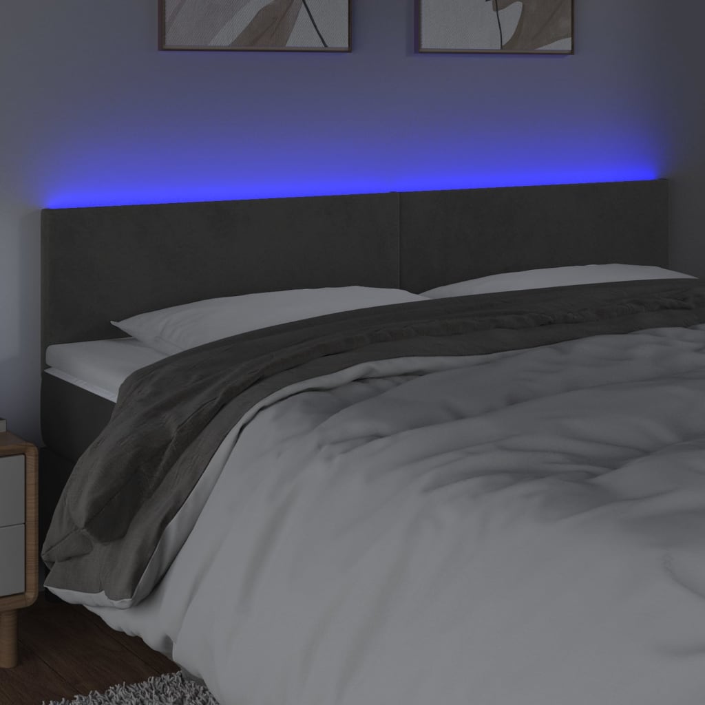 vidaXL Tăblie de pat cu LED, gri închis, 200x5x78/88 cm, catifea vidaXL Tăblie de pat cu LED, gri închis, 200x5x78/88 cm, catifea