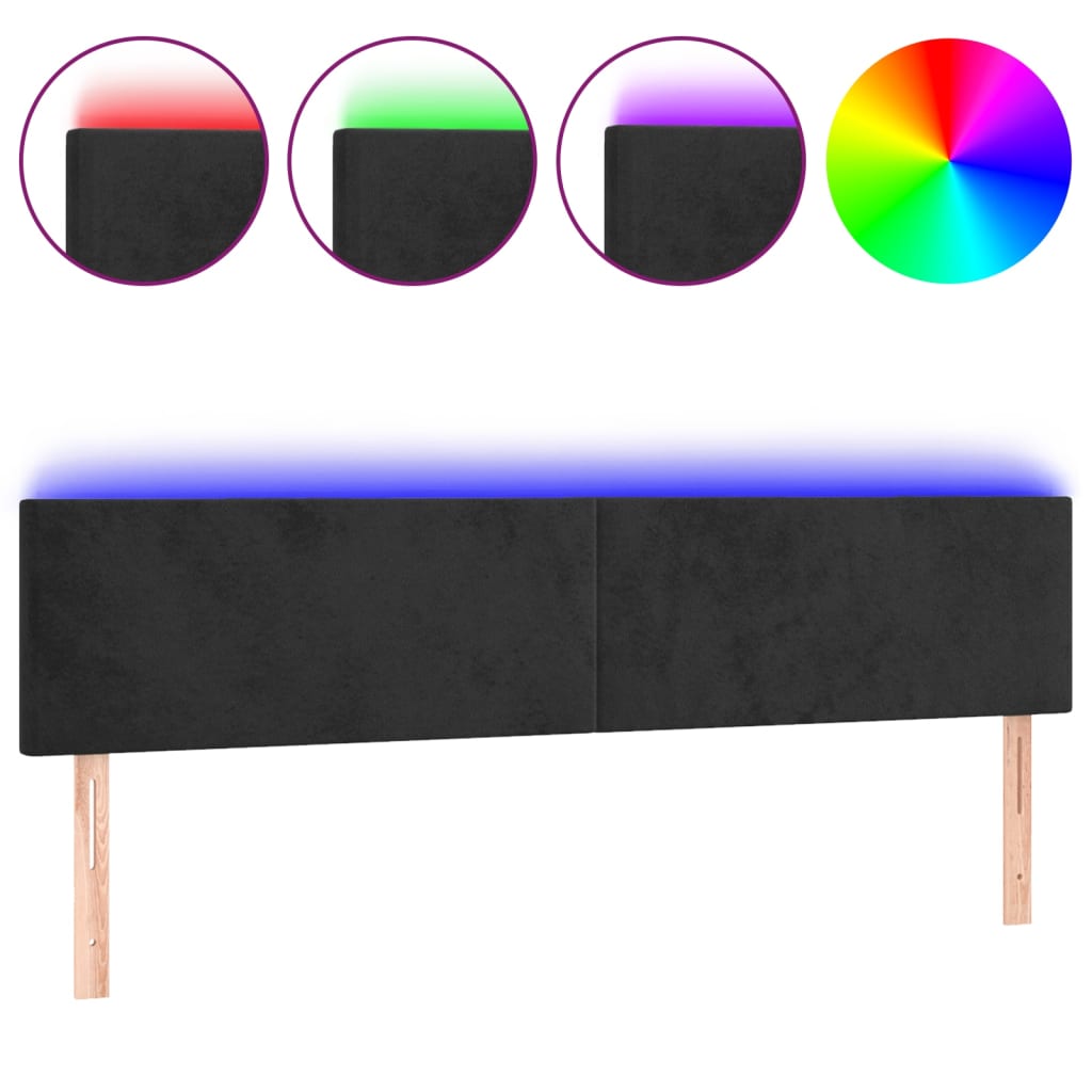 vidaXL Tăblie de pat cu LED, negru, 200x5x78/88 cm, catifea