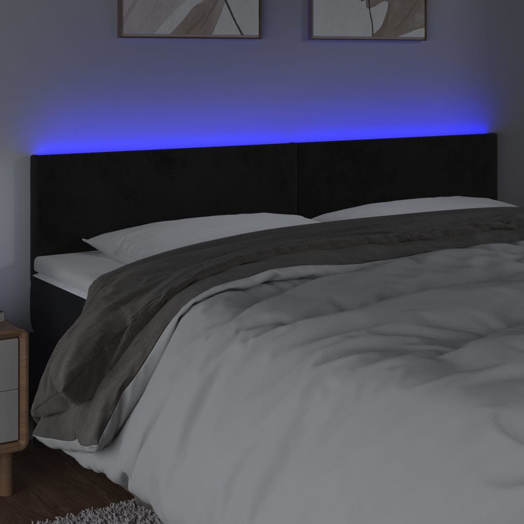 vidaXL Tăblie de pat cu LED, negru, 200x5x78/88 cm, catifea