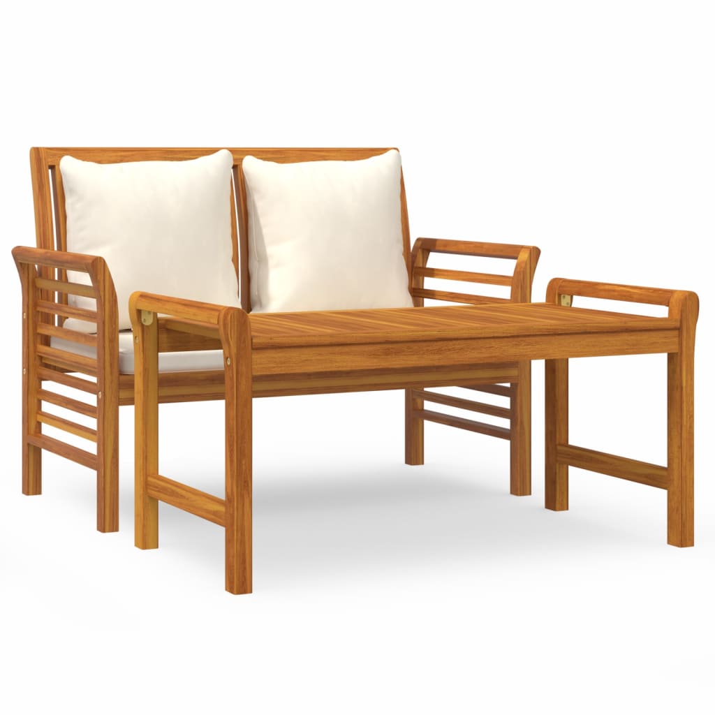 vidaXL Set mobilier grădină cu perne alb crem, 2 piese, lemn masiv