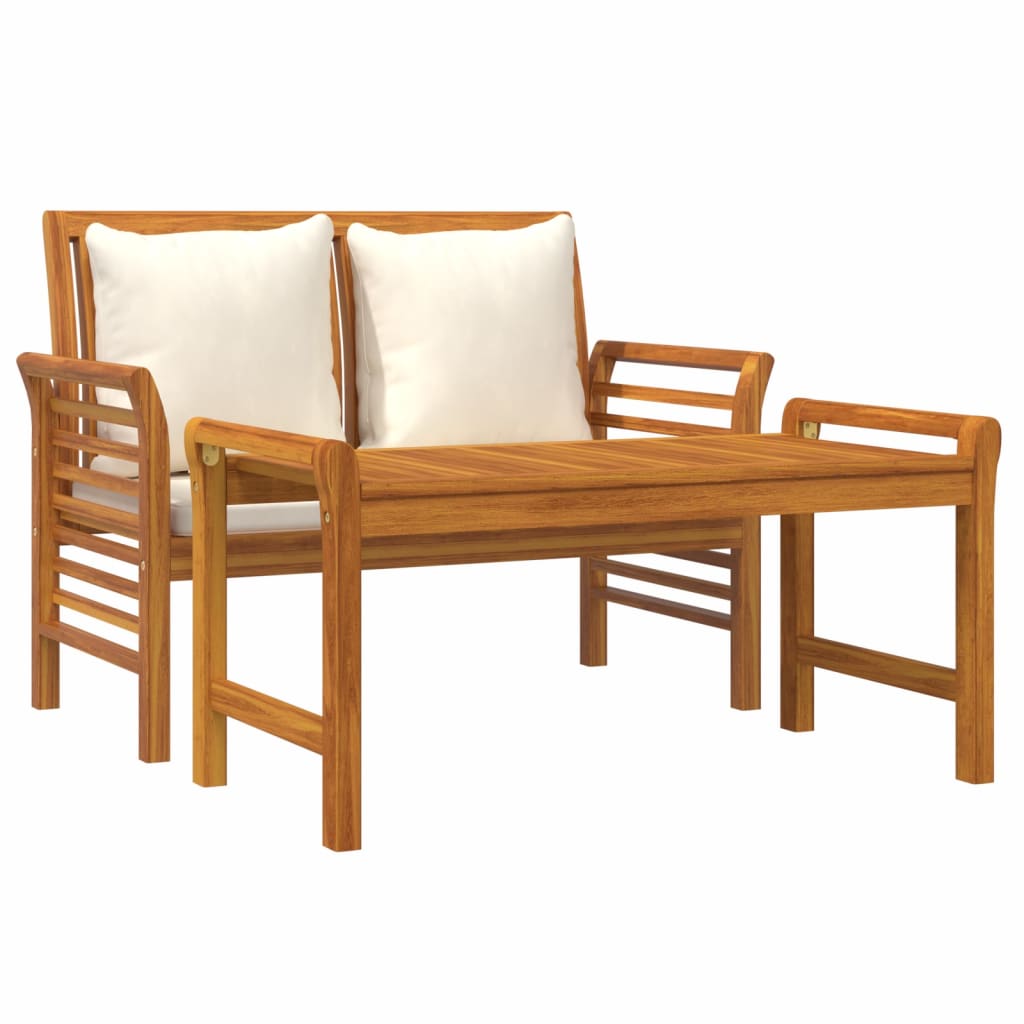 vidaXL Set mobilier grădină cu perne alb crem, 2 piese, lemn masiv