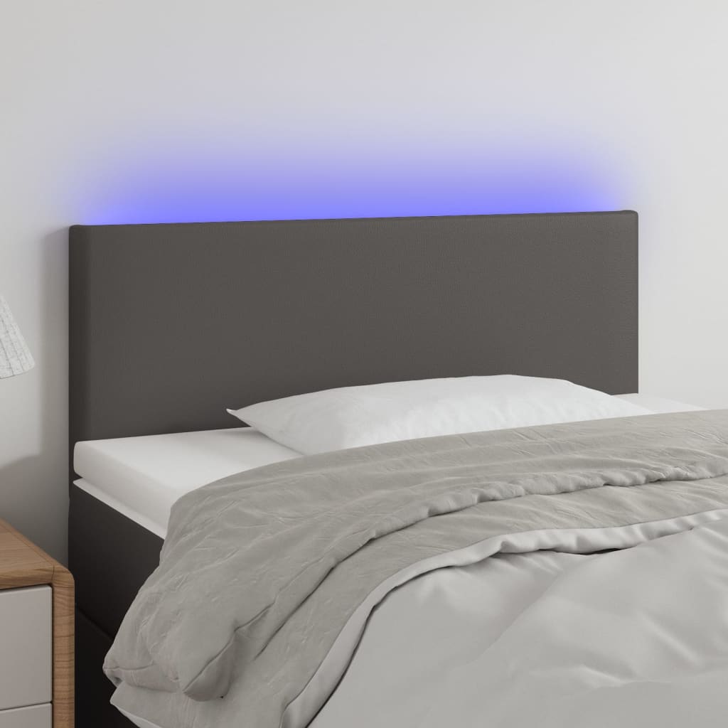 vidaXL Tăblie de pat cu LED, gri, 90x5x78/88 cm, piele ecologică vidaXL Tăblie de pat cu LED, gri, 90x5x78/88 cm, piele ecologică