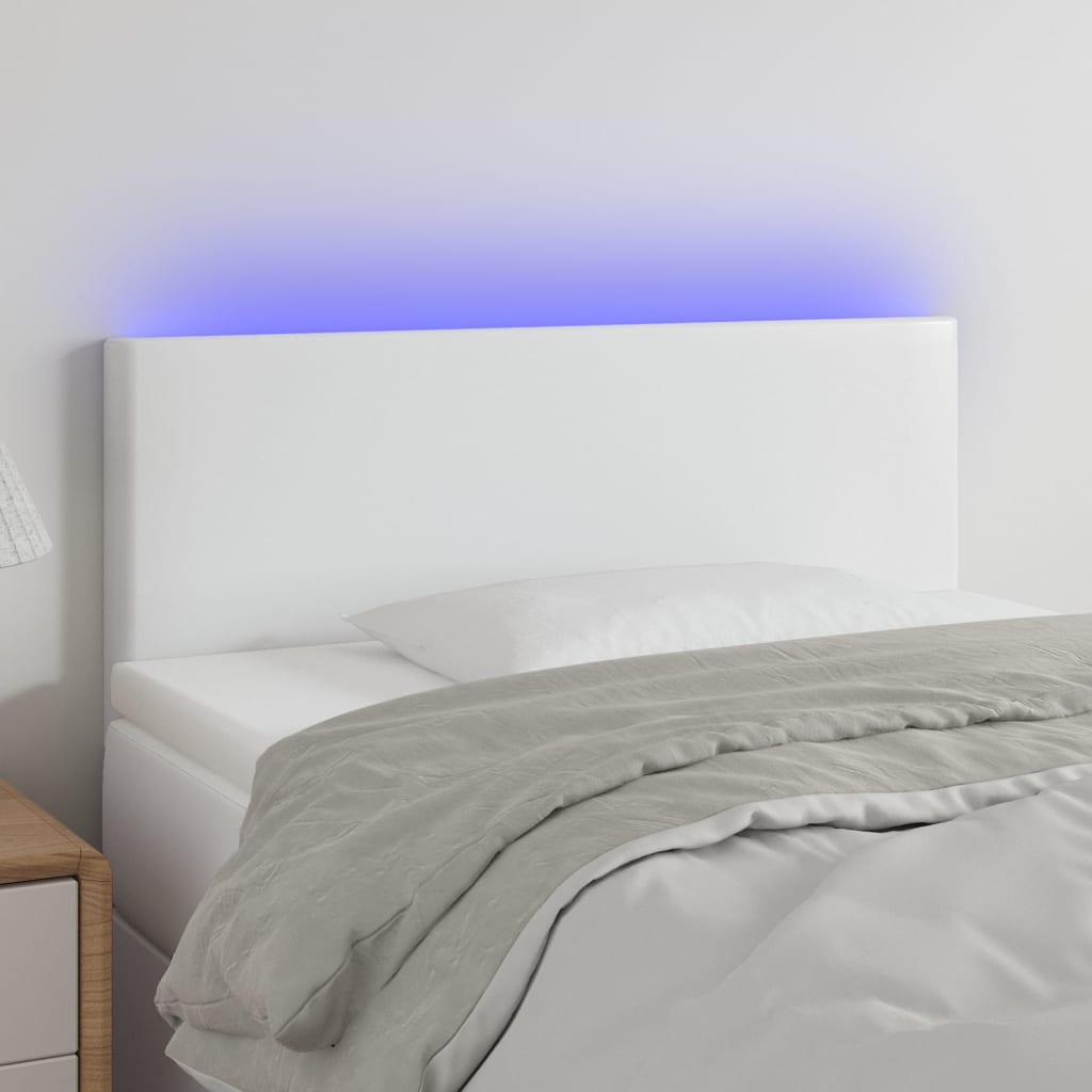 vidaXL Tăblie de pat cu LED, alb, 100x5x78/88 cm, piele ecologică vidaXL Tăblie de pat cu LED, alb, 100x5x78/88 cm, piele ecologică