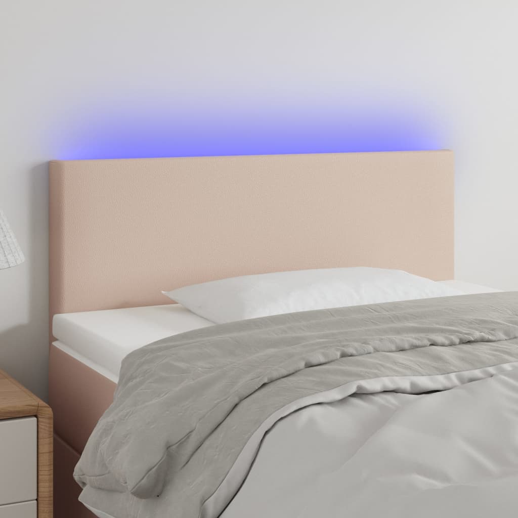 vidaXL Tăblie de pat cu LED cappuccino 100x5x78/88 cm piele ecologică vidaXL Tăblie de pat cu LED cappuccino 100x5x78/88 cm piele ecologică