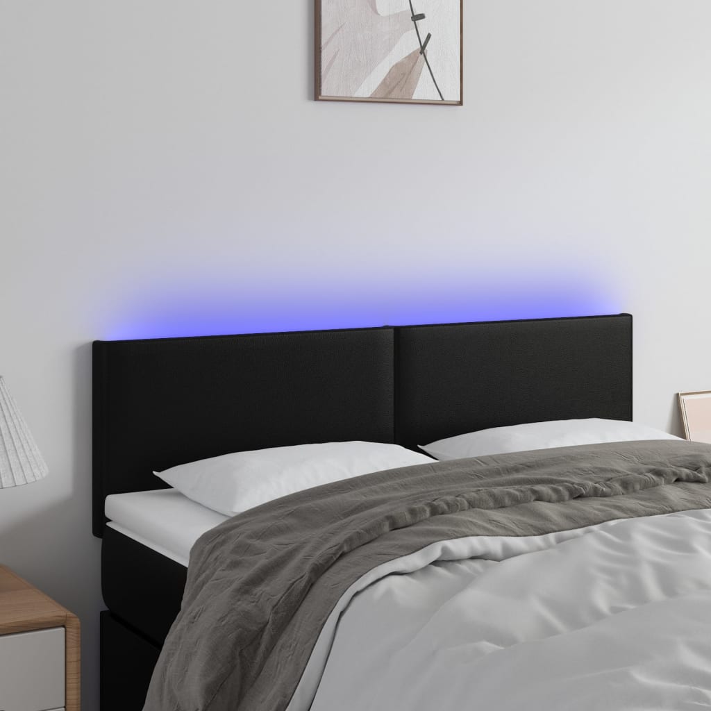vidaXL Tăblie de pat cu LED, negru, 144x5x78/88 cm, piele ecologică vidaXL Tăblie de pat cu LED, negru, 144x5x78/88 cm, piele ecologică