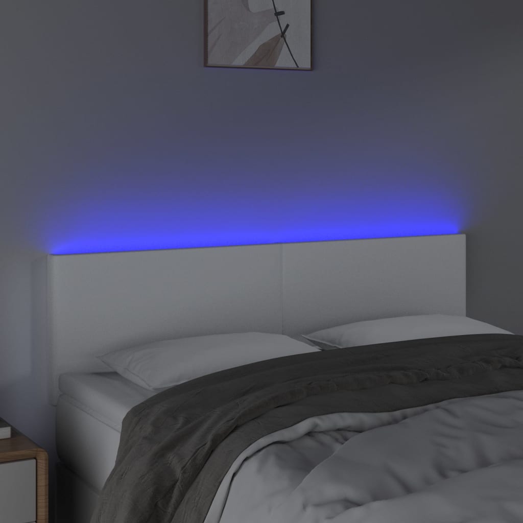 vidaXL Tăblie de pat cu LED, alb, 144x5x78/88 cm, piele ecologică vidaXL Tăblie de pat cu LED, alb, 144x5x78/88 cm, piele ecologică