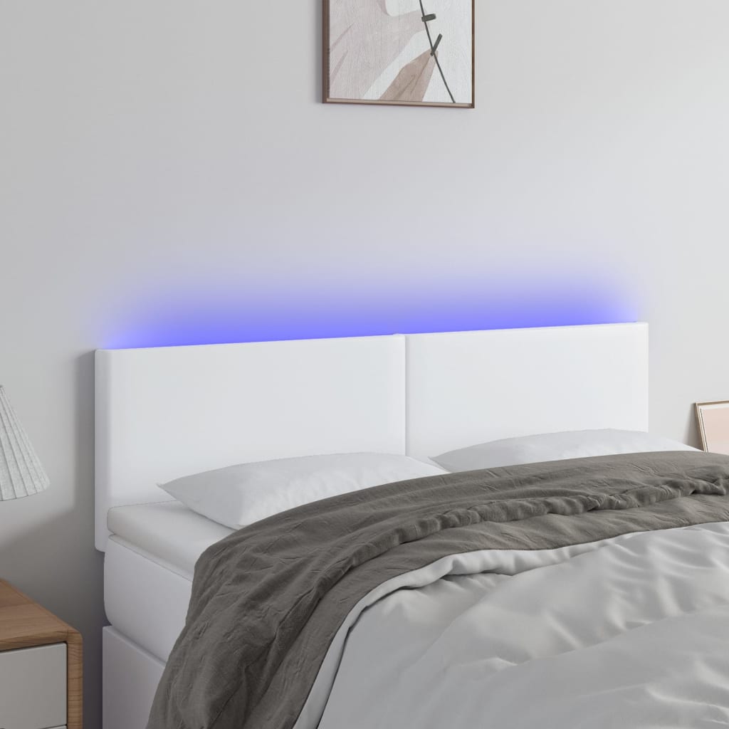 vidaXL Tăblie de pat cu LED, alb, 144x5x78/88 cm, piele ecologică vidaXL Tăblie de pat cu LED, alb, 144x5x78/88 cm, piele ecologică