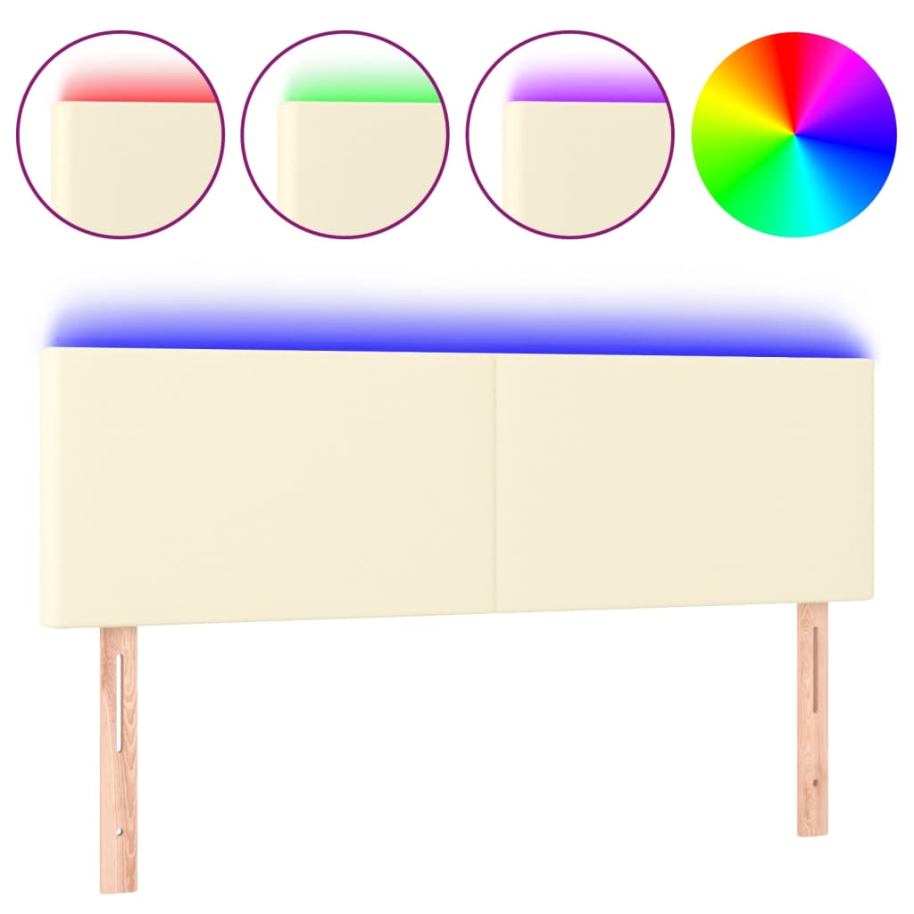 vidaXL Tăblie de pat cu LED, crem, 144x5x78/88 cm, piele ecologică vidaXL Tăblie de pat cu LED, crem, 144x5x78/88 cm, piele ecologică