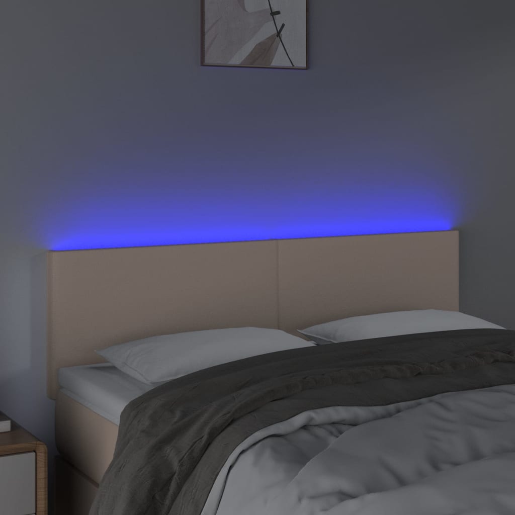 vidaXL Tăblie de pat cu LED cappuccino 144x5x78/88 cm piele ecologică vidaXL Tăblie de pat cu LED cappuccino 144x5x78/88 cm piele ecologică
