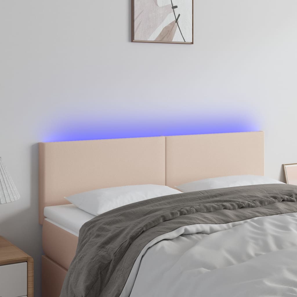 vidaXL Tăblie de pat cu LED cappuccino 144x5x78/88 cm piele ecologică vidaXL Tăblie de pat cu LED cappuccino 144x5x78/88 cm piele ecologică