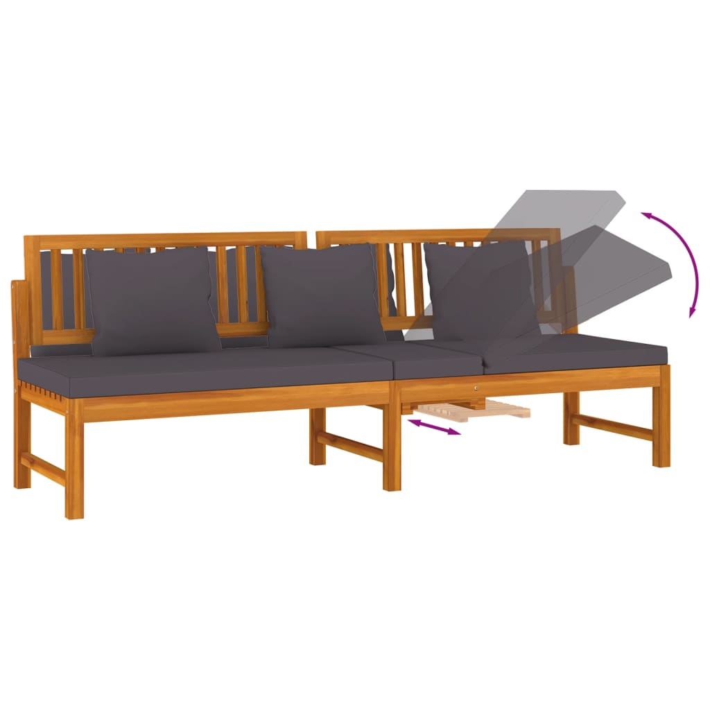 vidaxL Pat de zi cu perne gri, 200x60x75 cm, lemn masiv de acacia vidaxL Pat de zi cu perne gri, 200x60x75 cm, lemn masiv de acacia