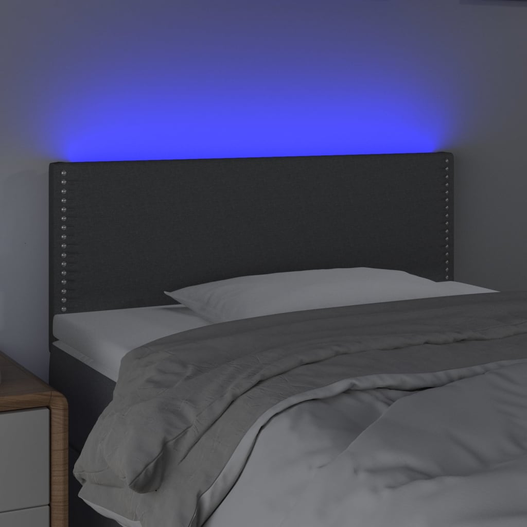 vidaXL Tăblie de pat cu LED, gri închis, 100x5x78/88 cm, textil vidaXL Tăblie de pat cu LED, gri închis, 100x5x78/88 cm, textil