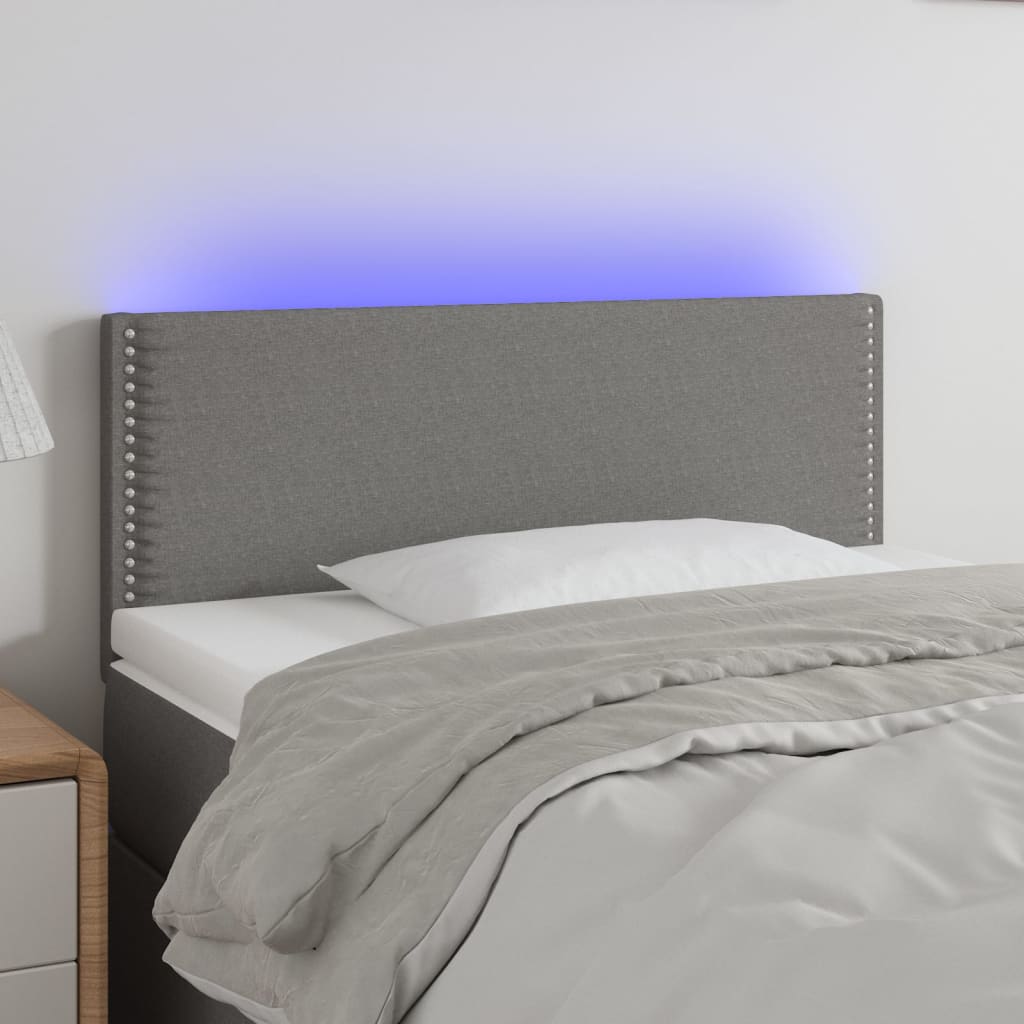 vidaXL Tăblie de pat cu LED, gri închis, 100x5x78/88 cm, textil vidaXL Tăblie de pat cu LED, gri închis, 100x5x78/88 cm, textil