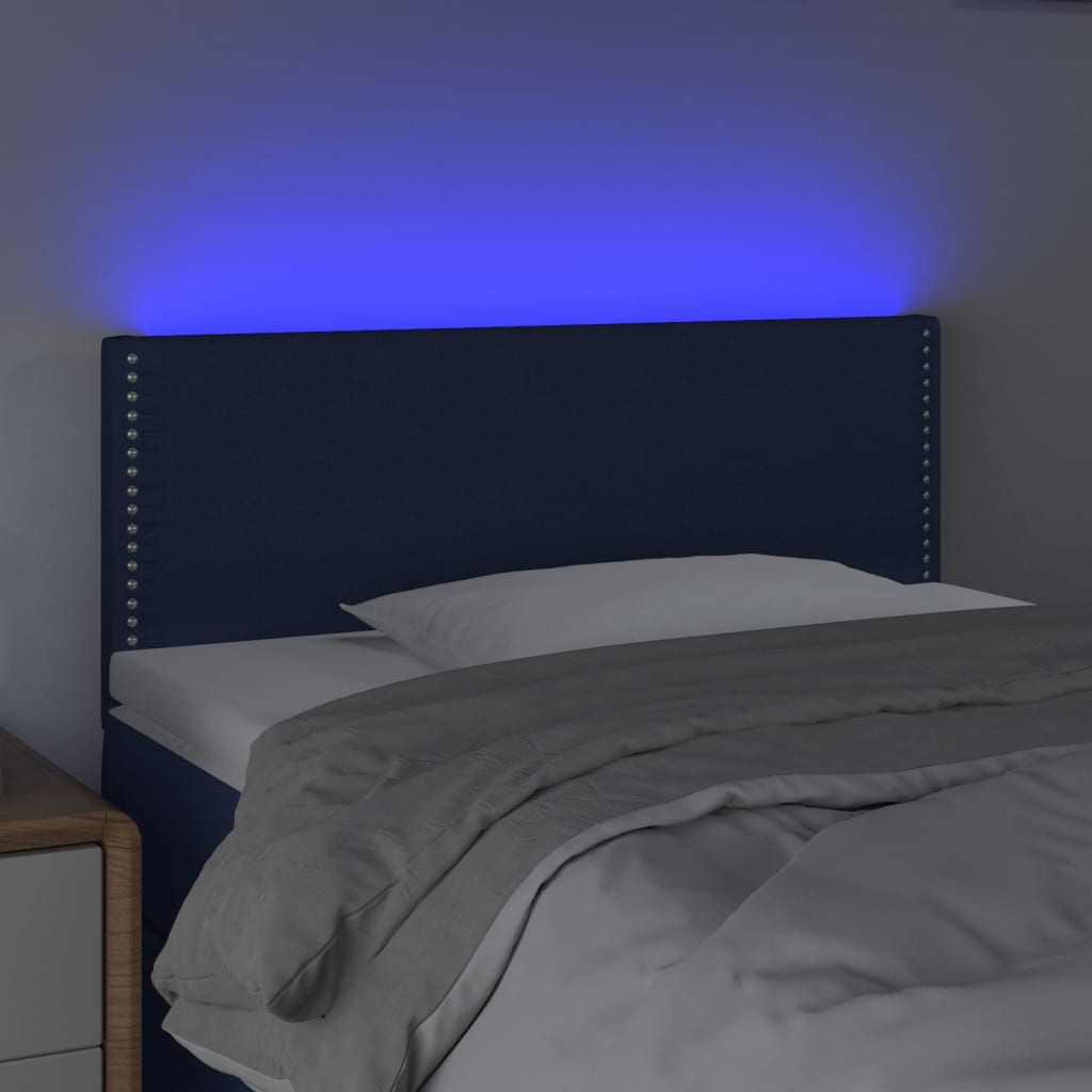vidaXL Tăblie de pat cu LED, albastru, 100x5x78/88 cm, textil vidaXL Tăblie de pat cu LED, albastru, 100x5x78/88 cm, textil
