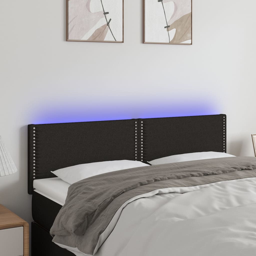 vidaXL Tăblie de pat cu LED, negru, 144x5x78/88 cm, textil vidaXL Tăblie de pat cu LED, negru, 144x5x78/88 cm, textil