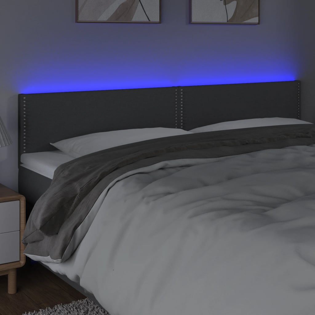 vidaXL Tăblie de pat cu LED, gri închis, 160x5x78/88 cm, textil