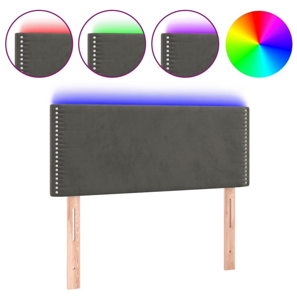 vidaXL Tăblie de pat cu LED, gri închis, 100x5x78/88 cm, catifea vidaXL Tăblie de pat cu LED, gri închis, 100x5x78/88 cm, catifea