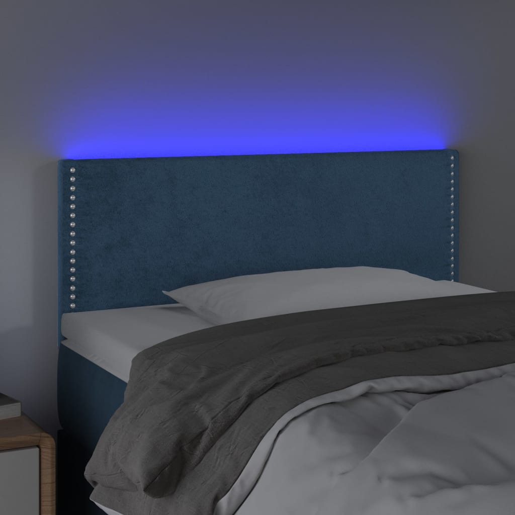 vidaXL Tăblie de pat cu LED, albastru închis, 100x5x78/88 cm, catifea