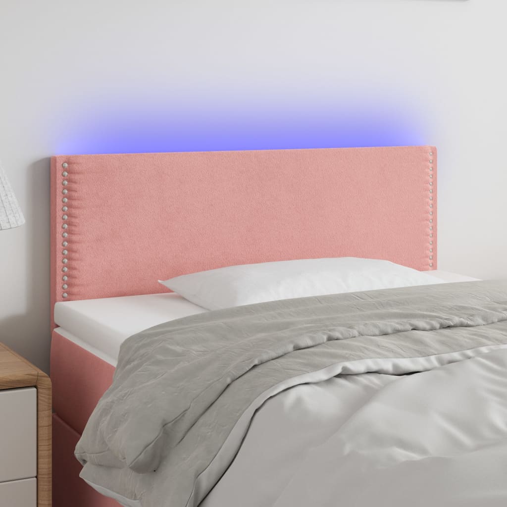 vidaXL Tăblie de pat cu LED, roz, 90x5x78/88 cm, catifea vidaXL Tăblie de pat cu LED, roz, 90x5x78/88 cm, catifea