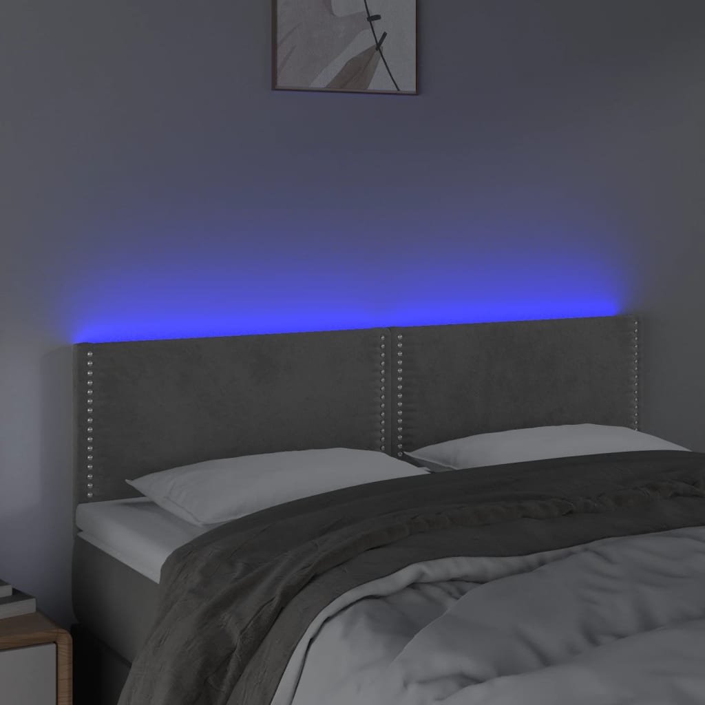 vidaXL Tăblie de pat cu LED, gri deschis, 144x5x78/88 cm, catifea