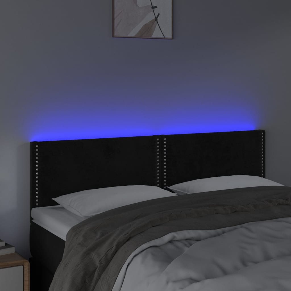vidaXL Tăblie de pat cu LED, negru, 144x5x78/88 cm, catifea vidaXL Tăblie de pat cu LED, negru, 144x5x78/88 cm, catifea