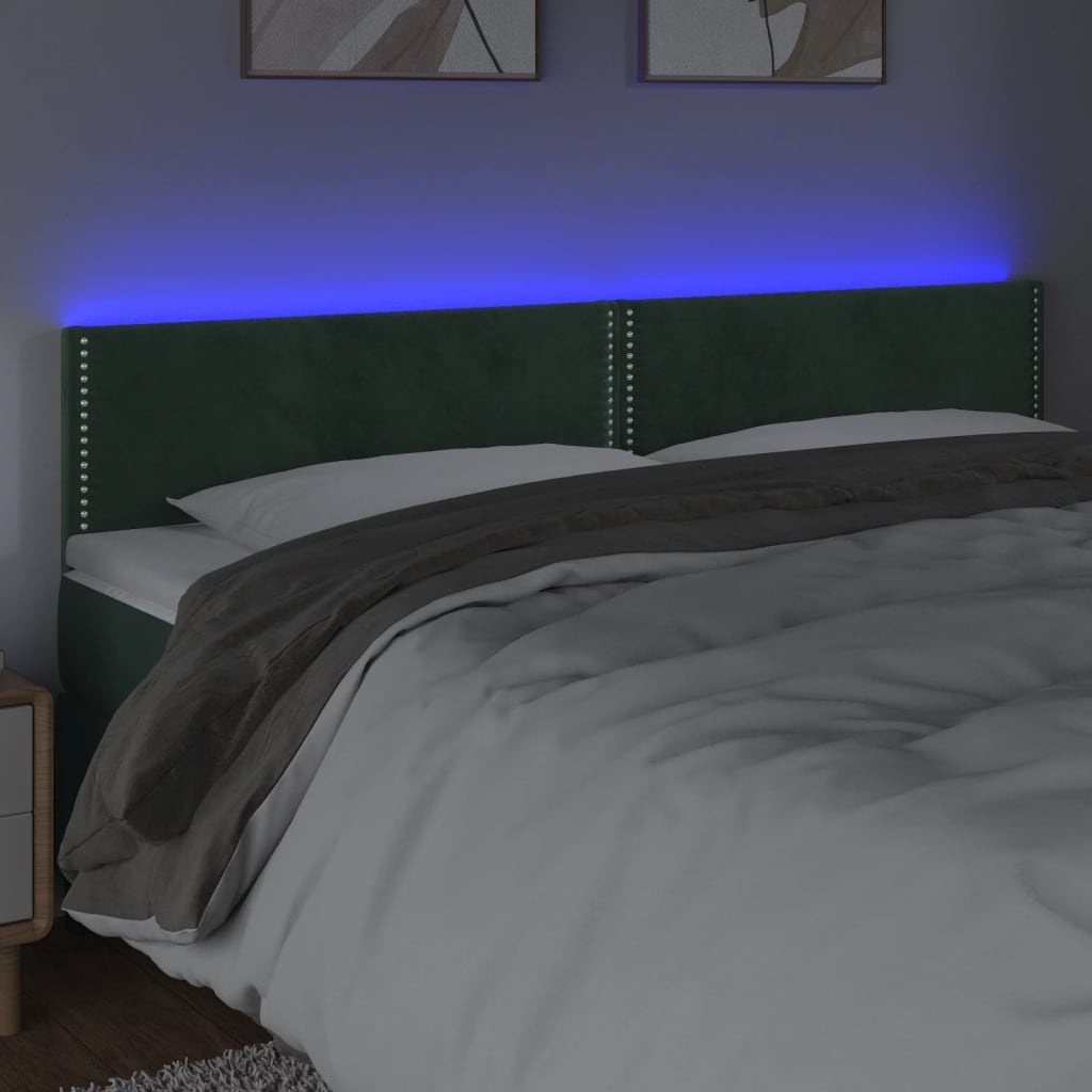 vidaXL Tăblie de pat cu LED, verde închis, 160x5x78/88 cm, catifea