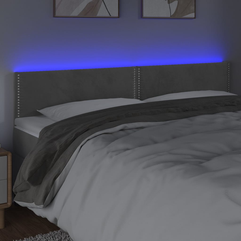 vidaXL Tăblie de pat cu LED, gri deschis, 180x5x78/88 cm, catifea vidaXL Tăblie de pat cu LED, gri deschis, 180x5x78/88 cm, catifea