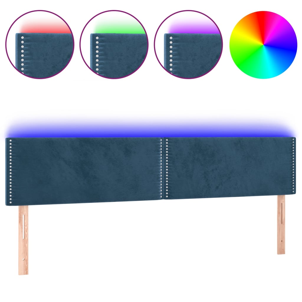 vidaXL Tăblie de pat cu LED, albastru închis, 180x5x78/88 cm, catifea