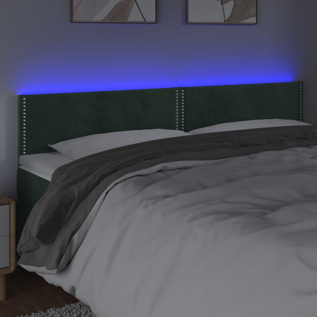 vidaXL Tăblie de pat cu LED, verde închis, 200x5x78/88 cm, catifea vidaXL Tăblie de pat cu LED, verde închis, 200x5x78/88 cm, catifea