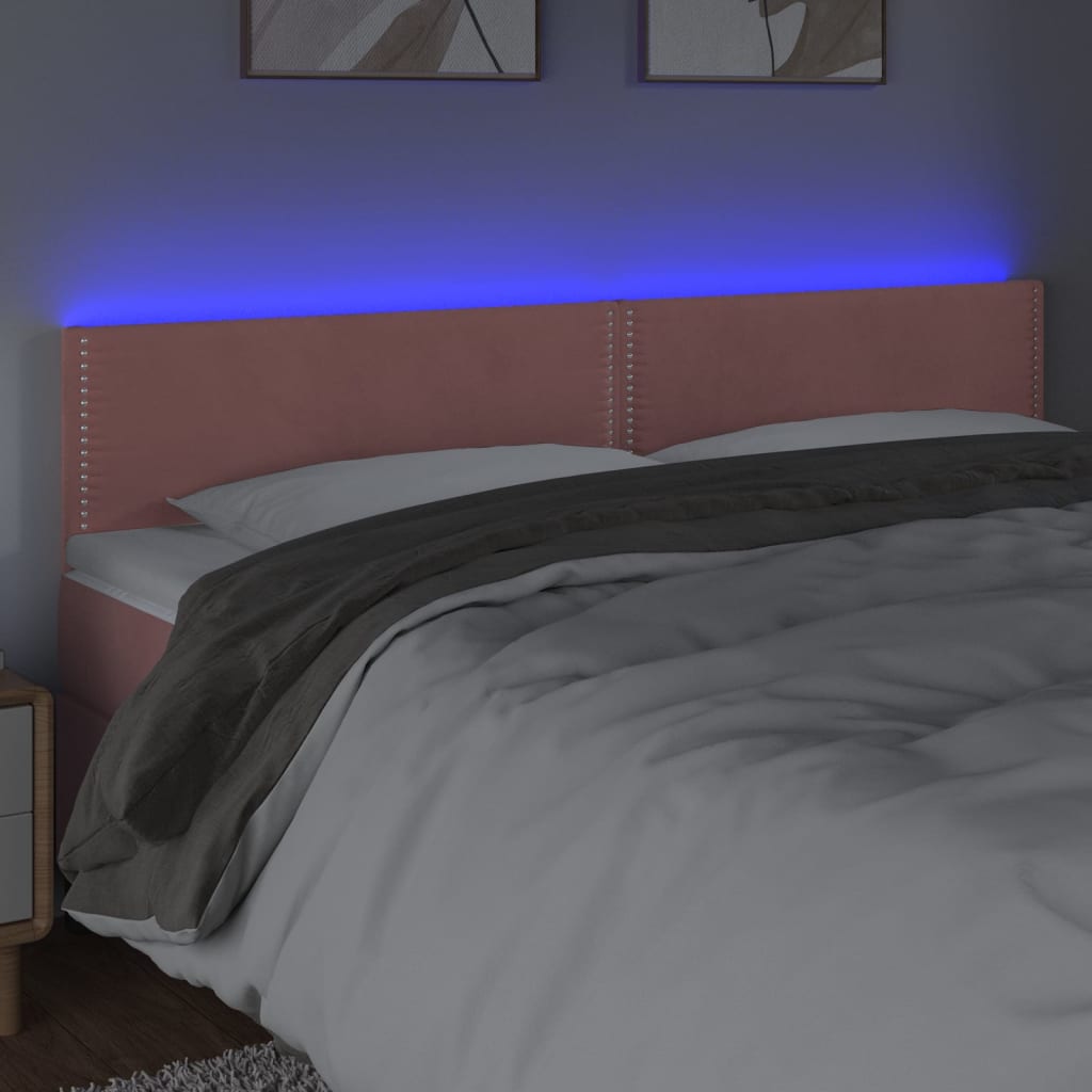 vidaXL Tăblie de pat cu LED, roz, 200x5x78/88 cm, catifea