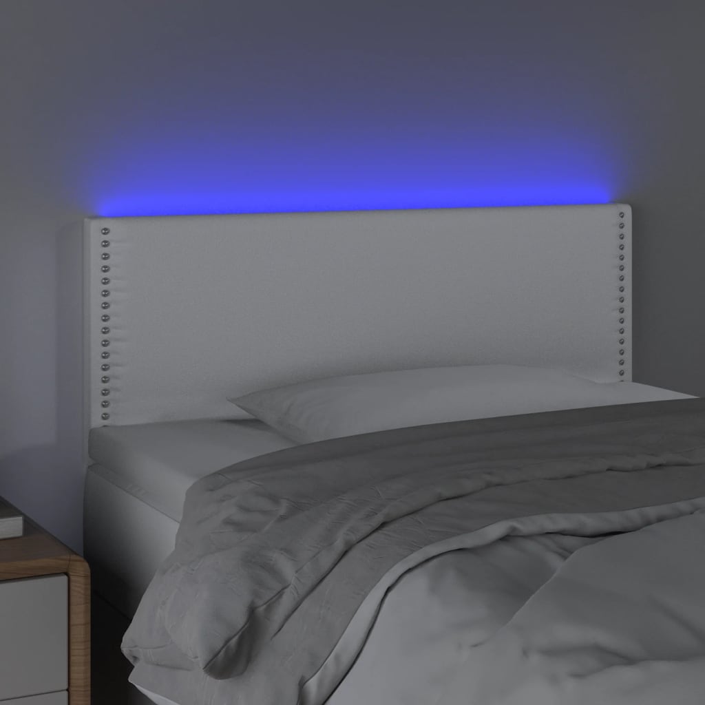 vidaXL Tăblie de pat cu LED, alb, 80x5x78/88 cm, piele ecologică