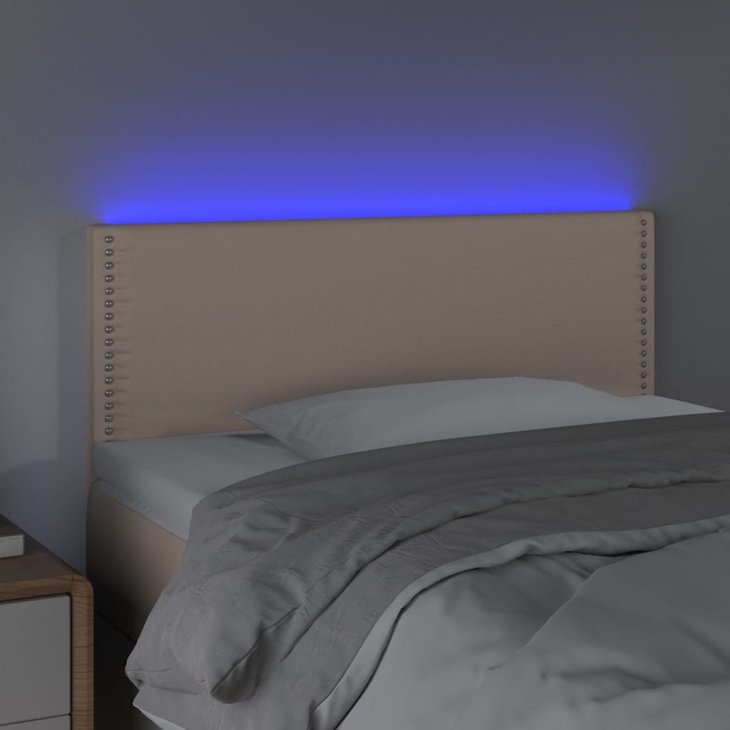 vidaXL Tăblie de pat cu LED, cappuccino, 80x5x78/88cm, piele ecologică