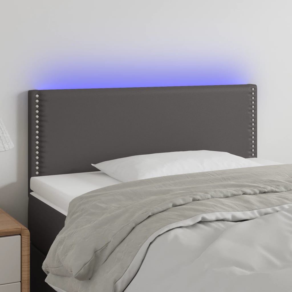 vidaXL Tăblie de pat cu LED, gri, 90x5x78/88 cm, piele ecologică vidaXL Tăblie de pat cu LED, gri, 90x5x78/88 cm, piele ecologică