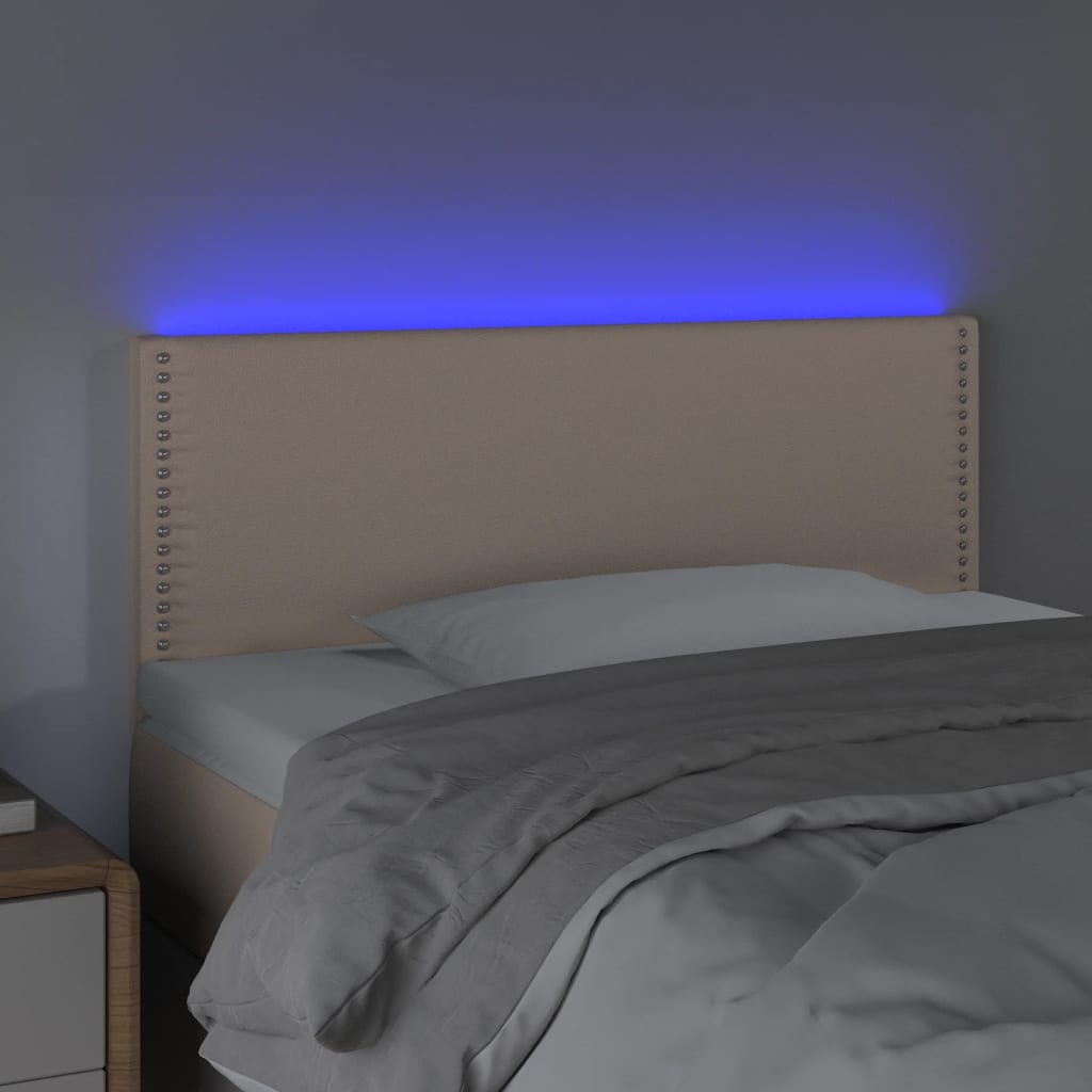 vidaXL Tăblie de pat cu LED, cappuccino, 90x5x78/88cm, piele ecologică