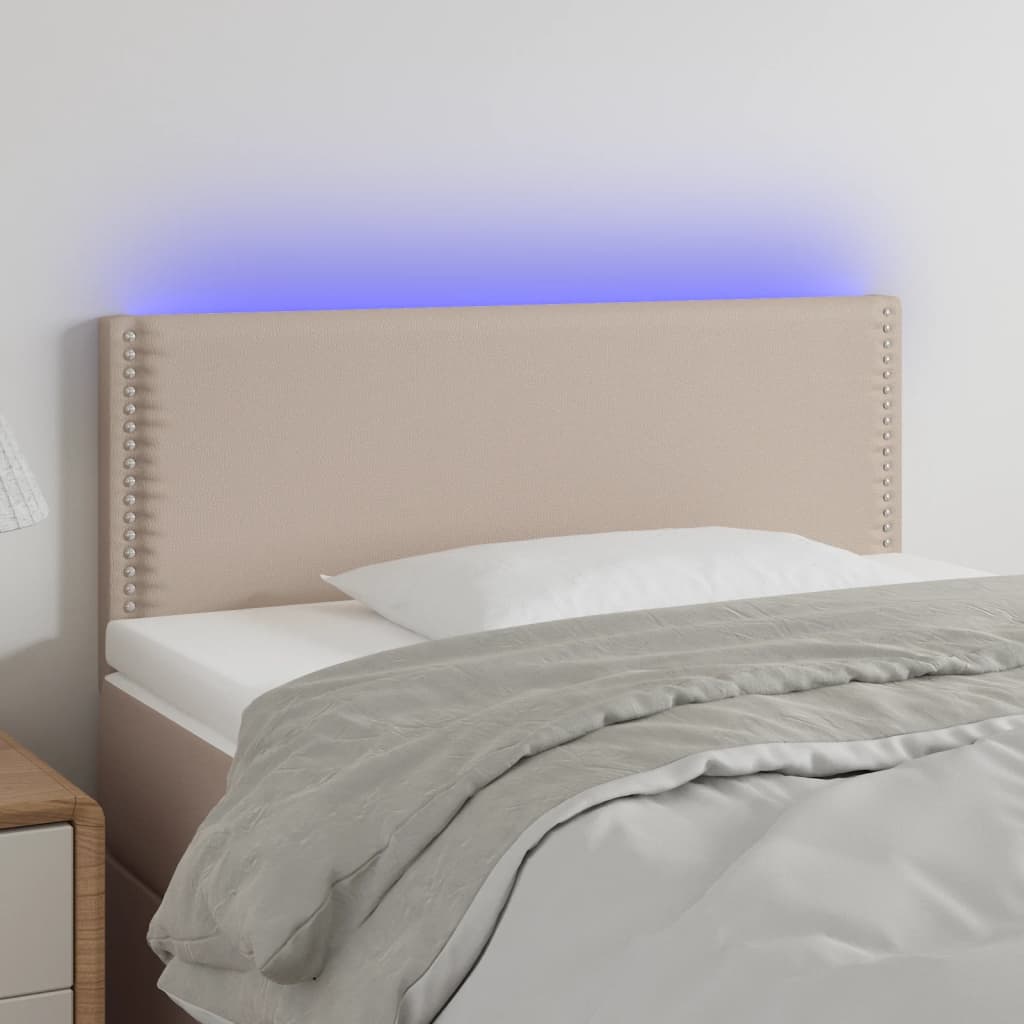 vidaXL Tăblie de pat cu LED, cappuccino, 90x5x78/88cm, piele ecologică