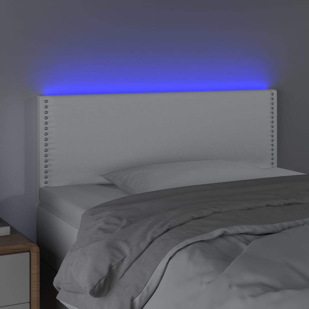 vidaXL Tăblie de pat cu LED, alb, 100x5x78/88 cm, piele ecologică vidaXL Tăblie de pat cu LED, alb, 100x5x78/88 cm, piele ecologică
