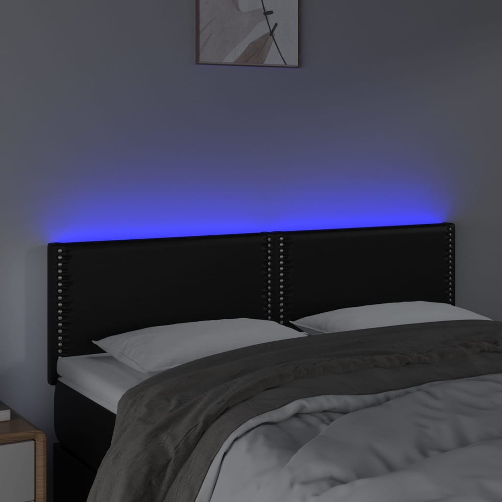 vidaXL Tăblie de pat cu LED, negru, 144x5x78/88 cm, piele ecologică vidaXL Tăblie de pat cu LED, negru, 144x5x78/88 cm, piele ecologică