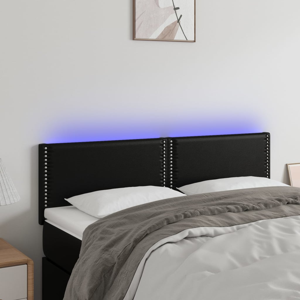 vidaXL Tăblie de pat cu LED, negru, 144x5x78/88 cm, piele ecologică vidaXL Tăblie de pat cu LED, negru, 144x5x78/88 cm, piele ecologică