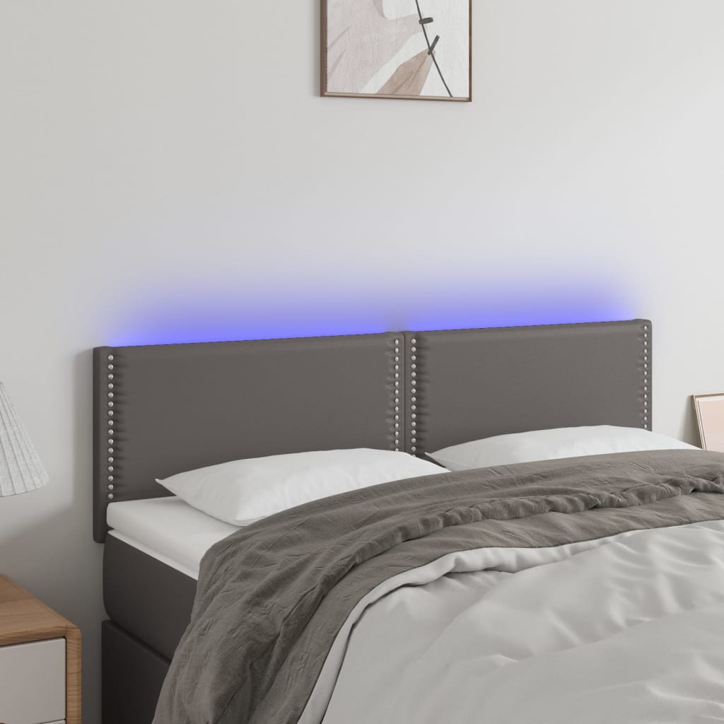 vidaXL Tăblie de pat cu LED, gri, 144x5x78/88 cm, piele ecologică vidaXL Tăblie de pat cu LED, gri, 144x5x78/88 cm, piele ecologică