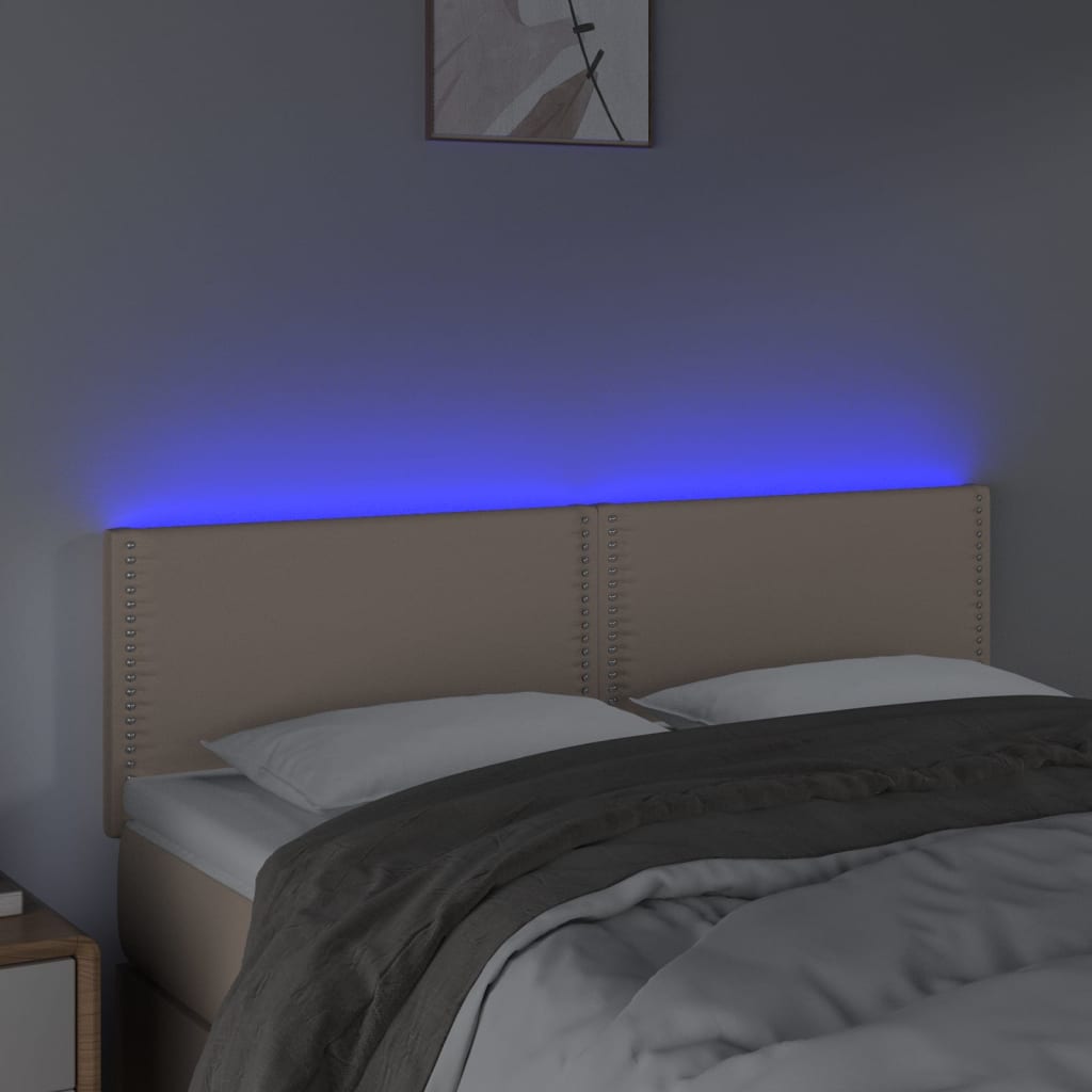 vidaXL Tăblie de pat cu LED cappuccino 144x5x78/88 cm piele ecologică vidaXL Tăblie de pat cu LED cappuccino 144x5x78/88 cm piele ecologică