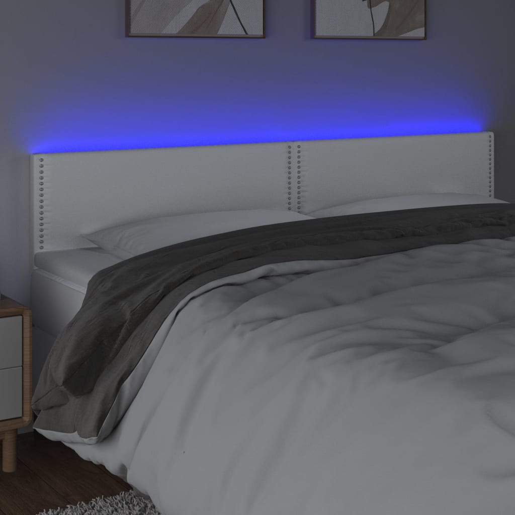 vidaXL Tăblie de pat cu LED, alb, 160x5x78/88 cm, piele ecologică vidaXL Tăblie de pat cu LED, alb, 160x5x78/88 cm, piele ecologică
