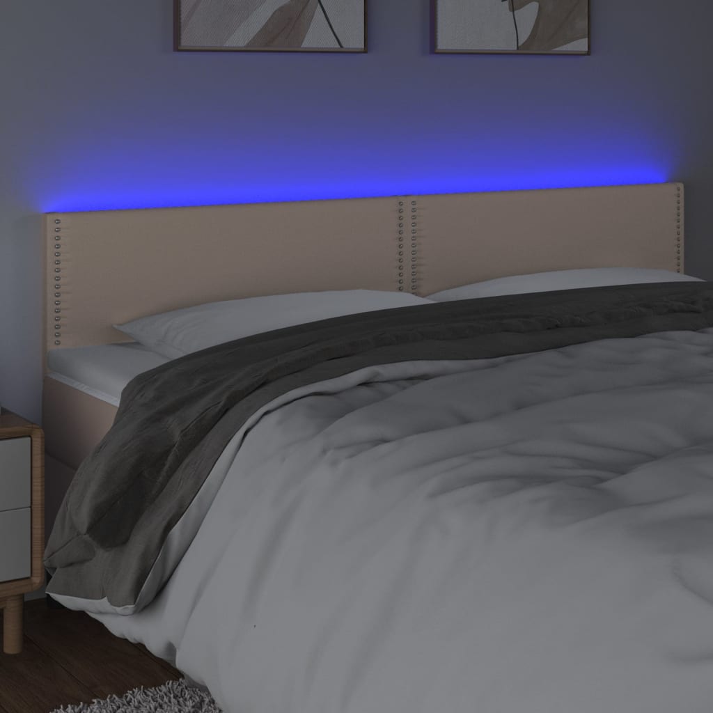 vidaXL Tăblie de pat cu LED cappuccino 180x5x78/88cm piele ecologică vidaXL Tăblie de pat cu LED cappuccino 180x5x78/88cm piele ecologică