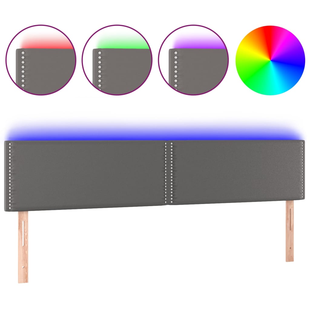 vidaXL Tăblie de pat cu LED, gri, 200x5x78/88 cm, piele ecologică vidaXL Tăblie de pat cu LED, gri, 200x5x78/88 cm, piele ecologică