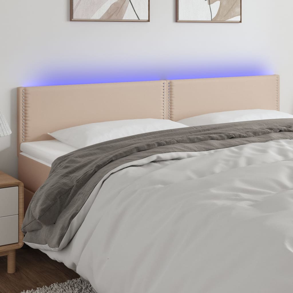 vidaXL Tăblie de pat cu LED cappuccino 200x5x78/88 cm piele ecologică vidaXL Tăblie de pat cu LED cappuccino 200x5x78/88 cm piele ecologică